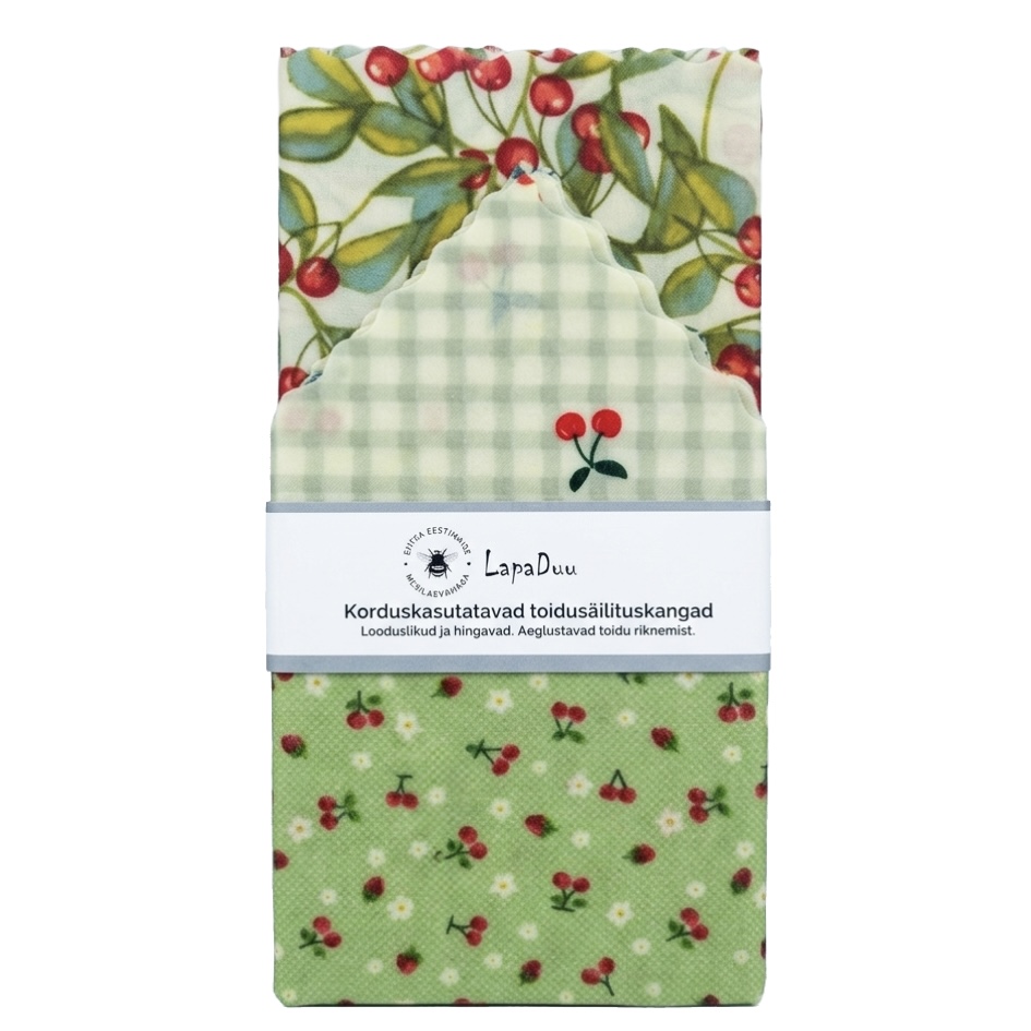 beeswax food wraps with cherries